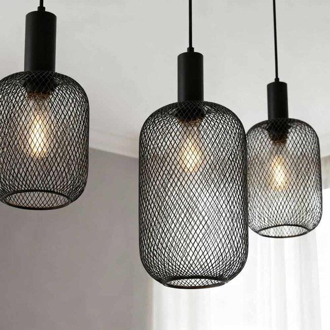 PURPL Industriële Tube Design Hanglamp - 3-Lichts - Metalen gaas - E27 fittings - Rechthoekige Plafondplaat