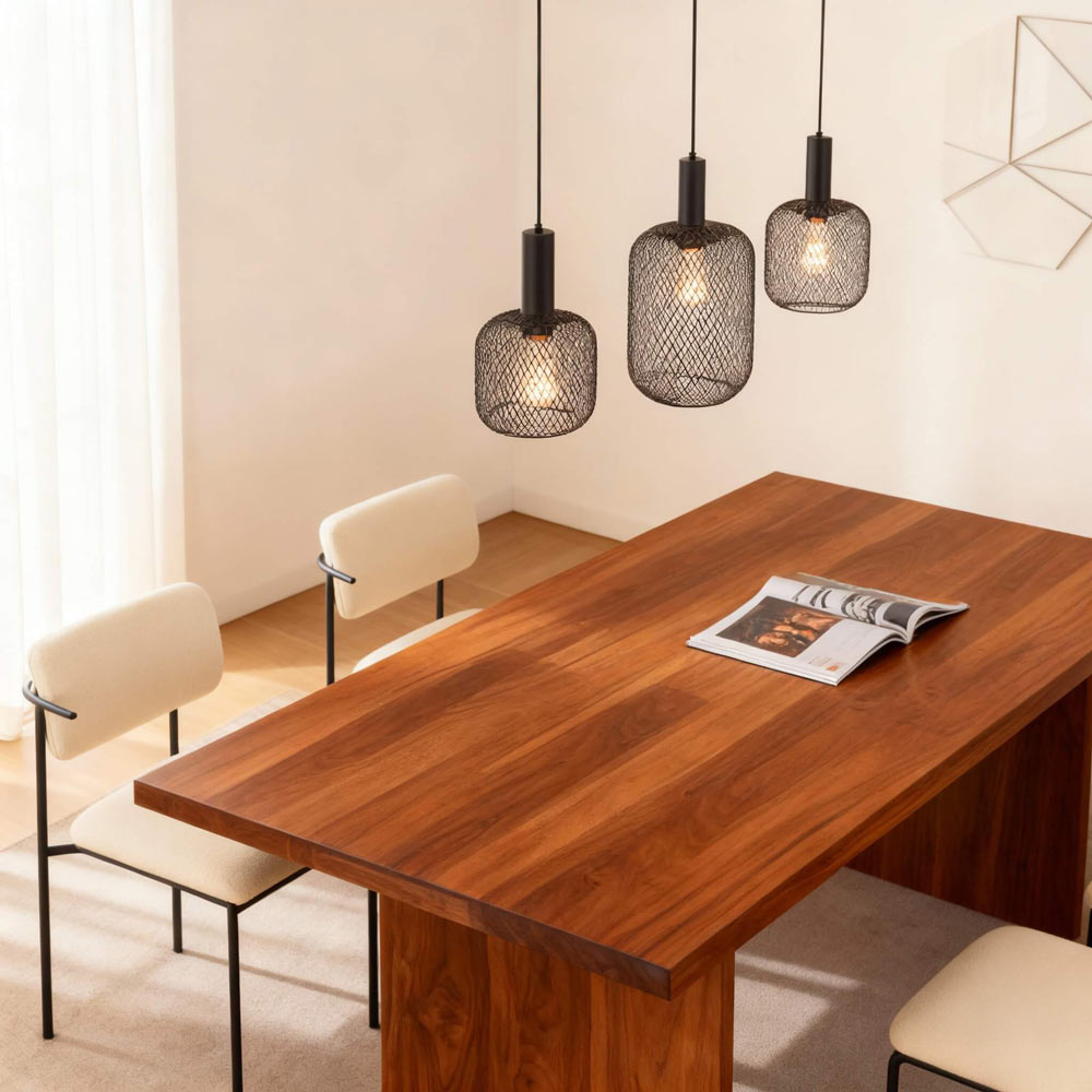 PURPL Industriële Tube Design Hanglamp - 3-Lichts - Metalen gaas - E27 fittings - Rechthoekige Plafondplaat, foto 5 van 5