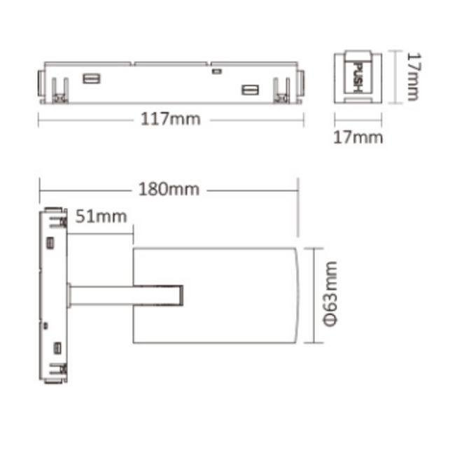 MiBoxer/Mi-Light 48V Magnetische Railspot - Ø63x130mm - RGB+CCT (2700-6500K) - Zigbee 3.0 + 2.4GHz - 12W - 1000 lm - Dimbaar - Zwart
