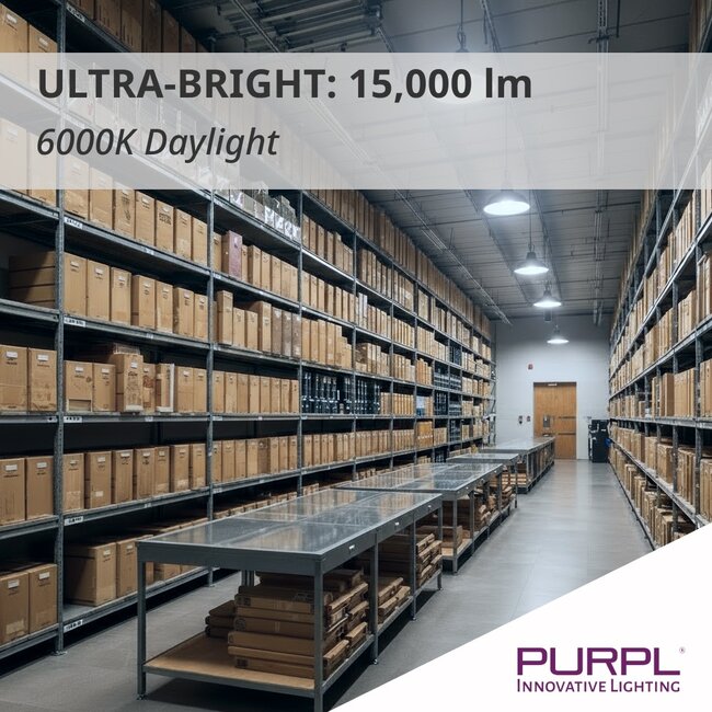 PURPL LED High Bay - 100W - 15.000 lm - 150 lm/W - 6000K Koud Wit - 110° - IP65 - IK10 - Dimbaar - G7 - Flikkervrij