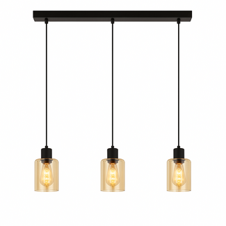 PURPL Cilinder Design Hanglamp - 3-Lichts - Amber Glazen - E27 fittings  - Rechthoekige Plafondplaat