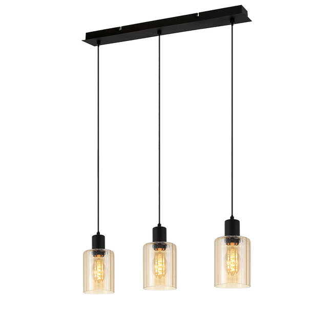 PURPL Cilinder Design Hanglamp - 3-Lichts - Amber Glazen - E27 fittings - Rechthoekige Plafondplaat
