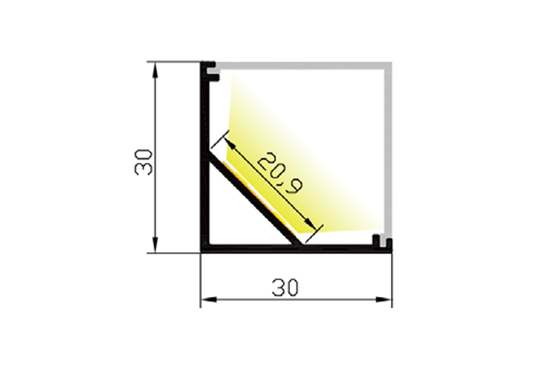 PURPL LED Strip Profiel Hoek - 1,5 m - 30×30 mm - Aluminium - Opaal afdekkap - IP20 - Incl. montagemateriaal, foto 3 van 6