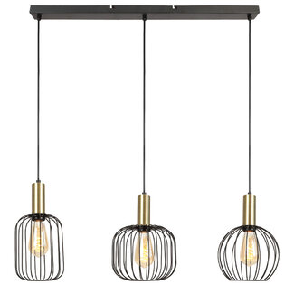 PURPL Design Hanglamp Industrieel - 3-Lichts - Zwart met Goud - E27 fittingen - Rond