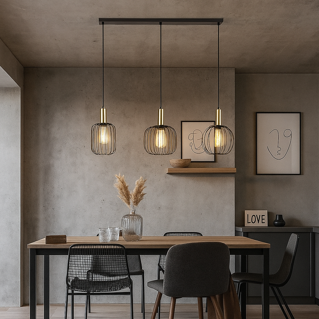 PURPL Design Hanglamp Industrieel - 3-Lichts - Zwart met Goud - E27 fittingen - Rond, foto 2 van 5