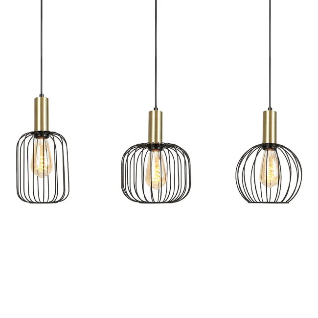 PURPL Design Hanglamp Industrieel - 3-Lichts - Zwart met Goud - E27 fittingen - Rond, foto 3 van 5