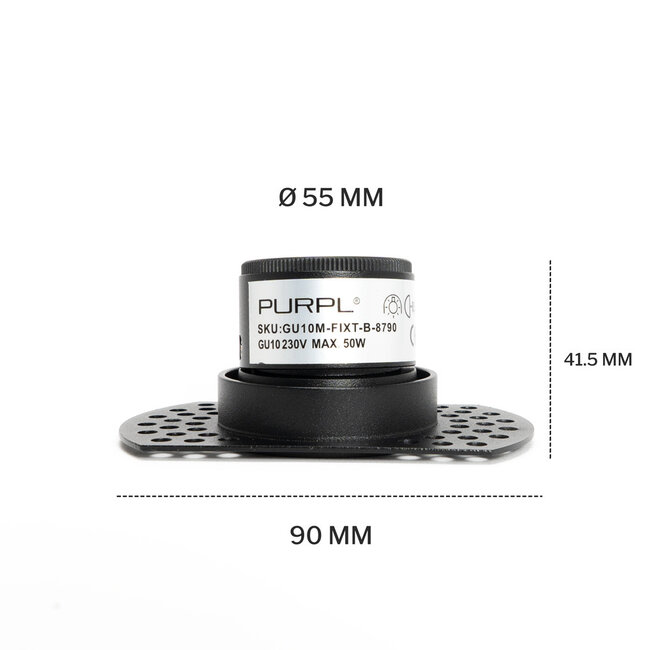 PURPL Inbouw Armatuur - GU10 - MR11 - Trimless - Ø90mm x 41,5mm - IP20 - Incl. GU10 fitting - Zwart Aluminium