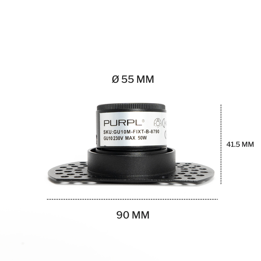 PURPL Inbouw Armatuur - GU10 - MR11 - Trimless - Ø90mm x 41,5mm - IP20 - Incl. GU10 fitting - Zwart Aluminium, foto 4 van 6