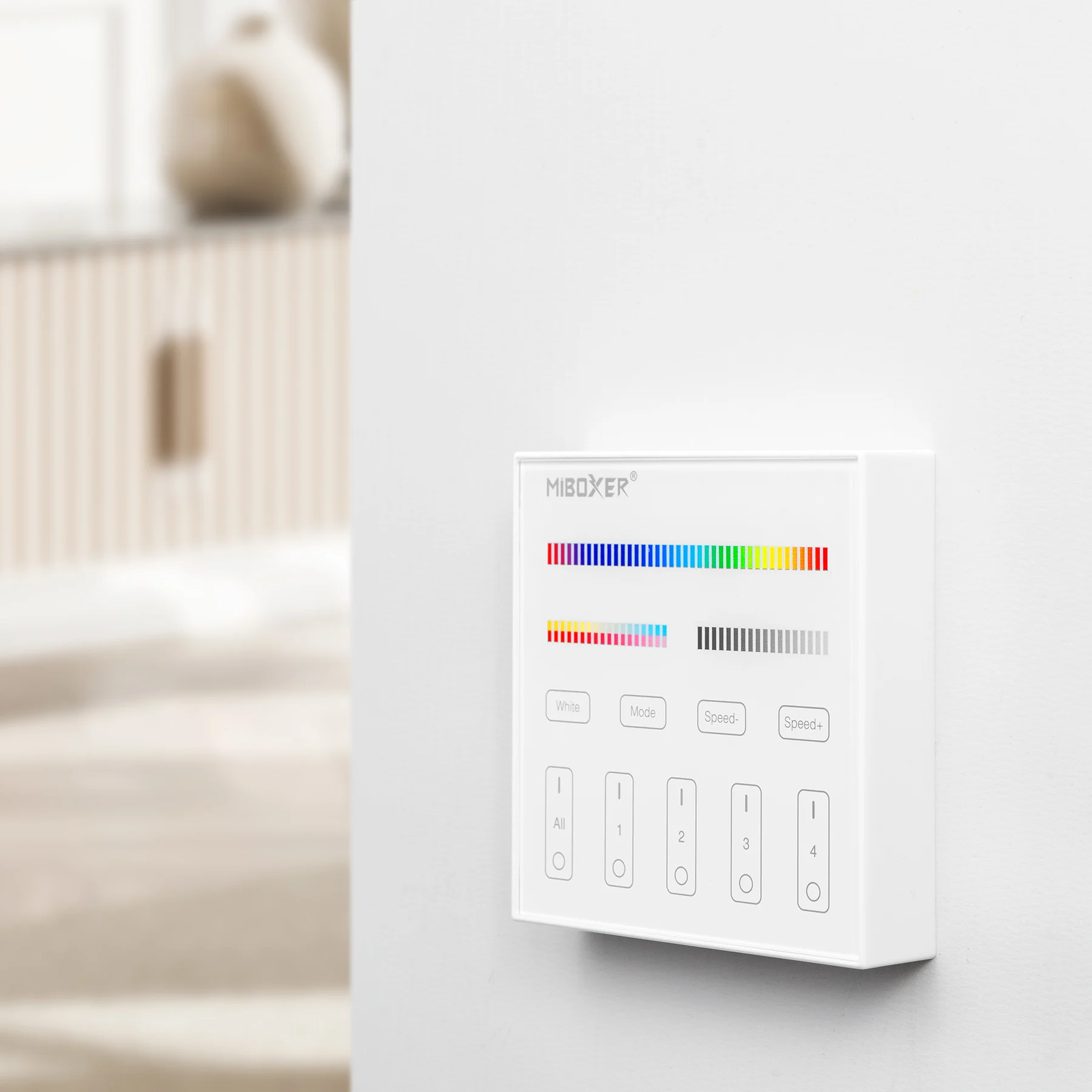 MiBoxer/Mi-Light MiBoxer Wandbediening - T4 - 4-zone - RGB+CCT (2700K-6500K) - Draadloos 2,4 GHz - 220V - Wit