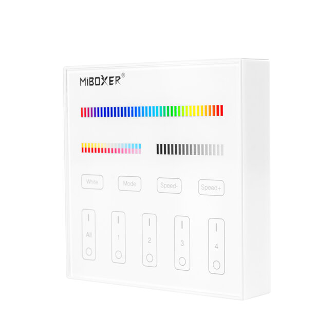 MiBoxer/Mi-Light MiBoxer Wandbediening - T4 - 4-zone - RGB+CCT (2700K-6500K) - Draadloos 2,4 GHz - 220V - Wit