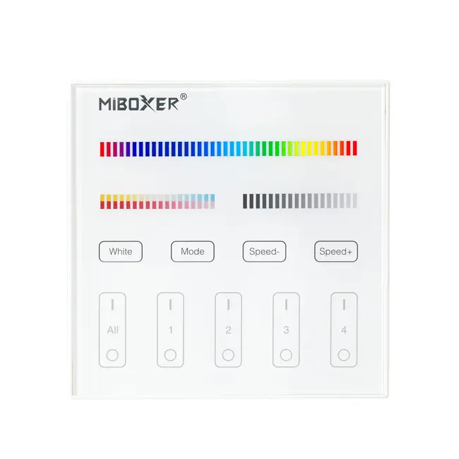 MiBoxer/Mi-Light MiBoxer Wandbediening - T4 - 4-zone - RGB+CCT (2700K-6500K) - Draadloos 2,4 GHz - 220V - Wit