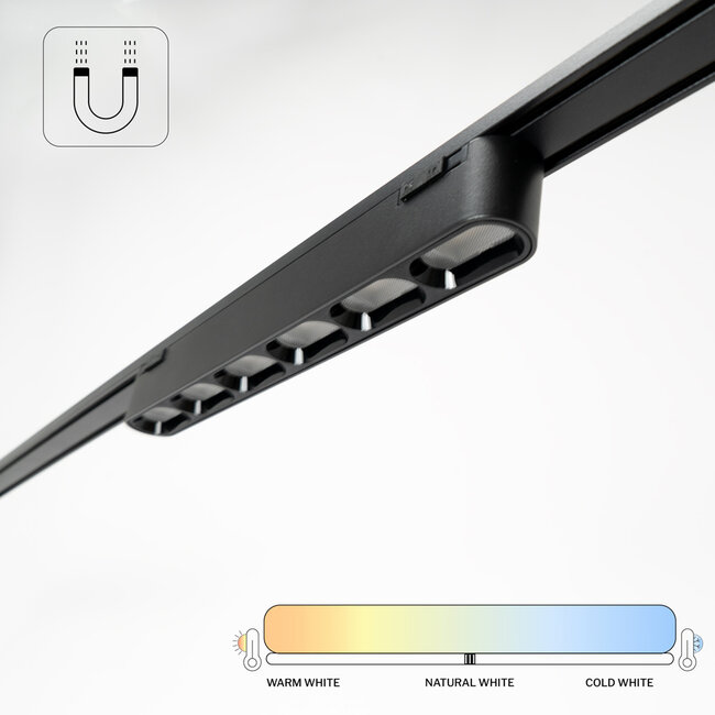 Smart Magnetische LED bar - 12W - CCT (2700K-6500K) - Zigbee 3.0 - Dimbaar - 851 lm - CRI>90 - Zwart - Geschikt voor Superslim 48V Railverlichting