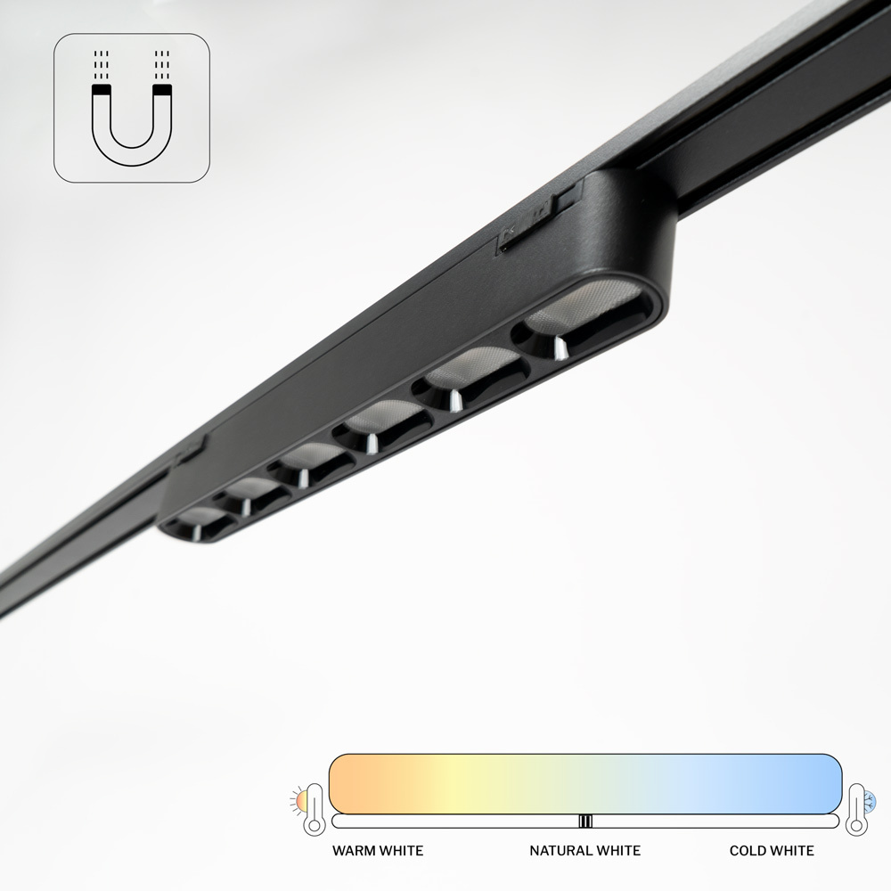 PURPL Smart Magnetische LED bar - 12W - CCT (2700K-6500K) - Zigbee 3.0 - Dimbaar - 851 lm - CRI>90 - Zwart - Geschikt voor Superslim 48V Railverlichting, foto 3 van 5