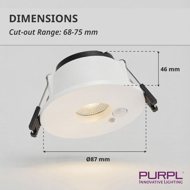PURPL LED Inbouwspot - 4W/6W - PIR Sensor - 4CCT (2700K/3000K/4000K/6500K) - Ø87mm - IP20 - Rond - Wit