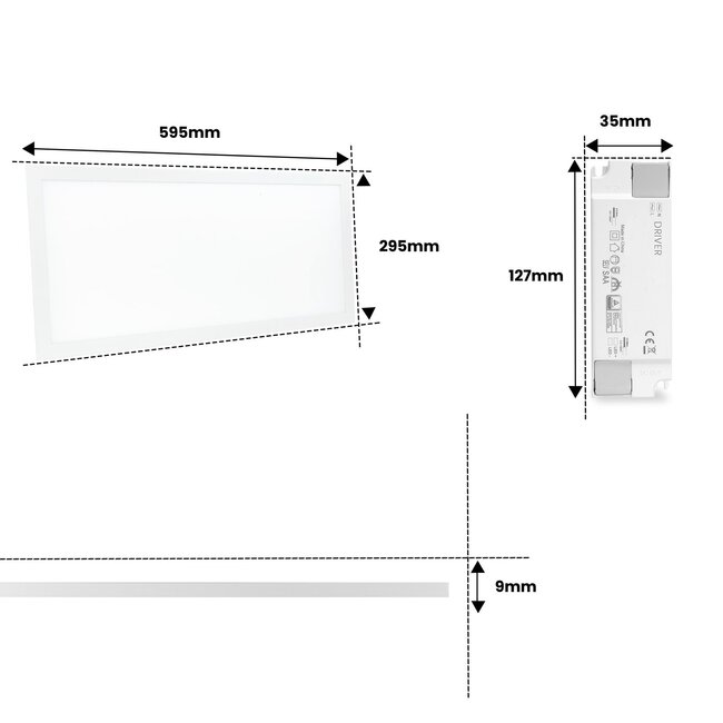 LED Paneel - 30x60 - 4000K Helder Wit  -20W - 2000 lm - 100 lm/W - UGR<22 - Flikkervrij -  Edge-lit