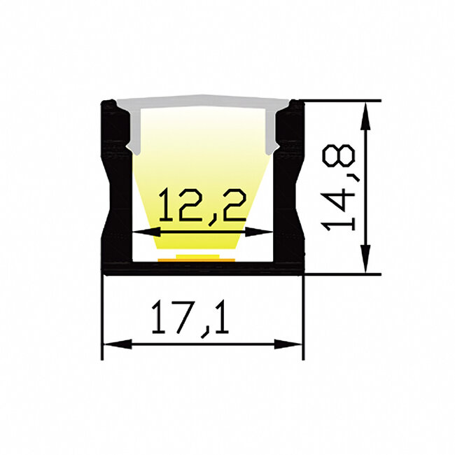 LED Strip Profiel Opbouw - 1,5 m - 17,5x15 mm - Zwart Aluminium - Opaal afdekkap - IP20 - Incl. montagemateriaal