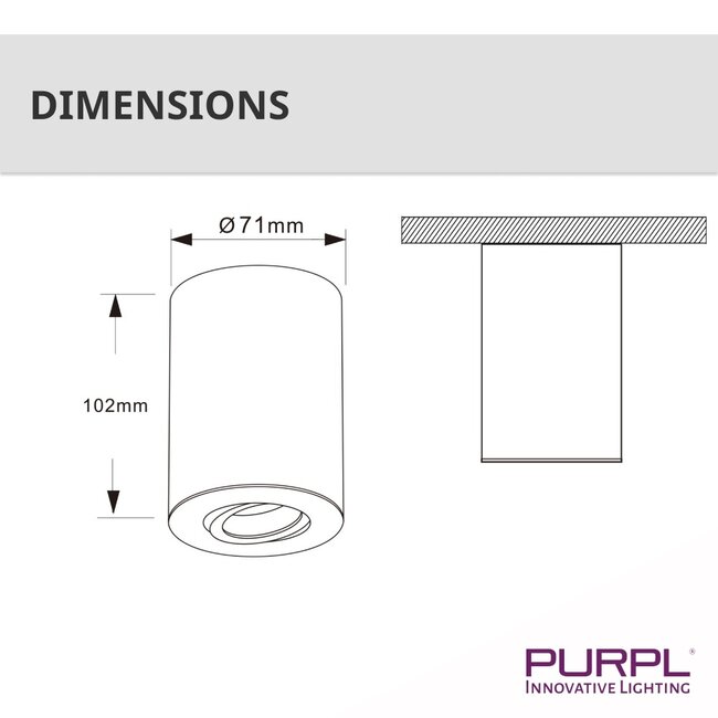 PURPL LED opbouwspot - Ø71 mm - GU10 fitting - IP54 - Kantelbaar - Rond - Wit