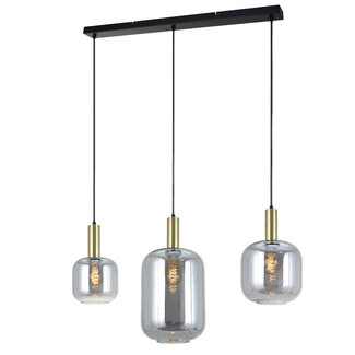 PURPL Tube Design Hanglamp - 3 Lichts - Spiegel smoke glazen - E27 Fittings - Rechthoekige Plafondplaat