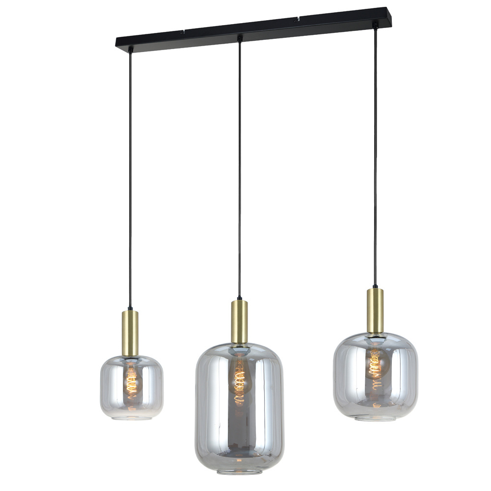 PURPL Tube Design Hanglamp - 3 Lichts - Spiegel smoke glazen - E27 Fittings - Rechthoekige Plafondplaat