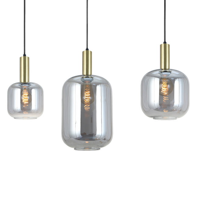 PURPL Tube Design Hanglamp - 3 Lichts - Spiegel smoke glazen - E27 Fittings - Rechthoekige Plafondplaat