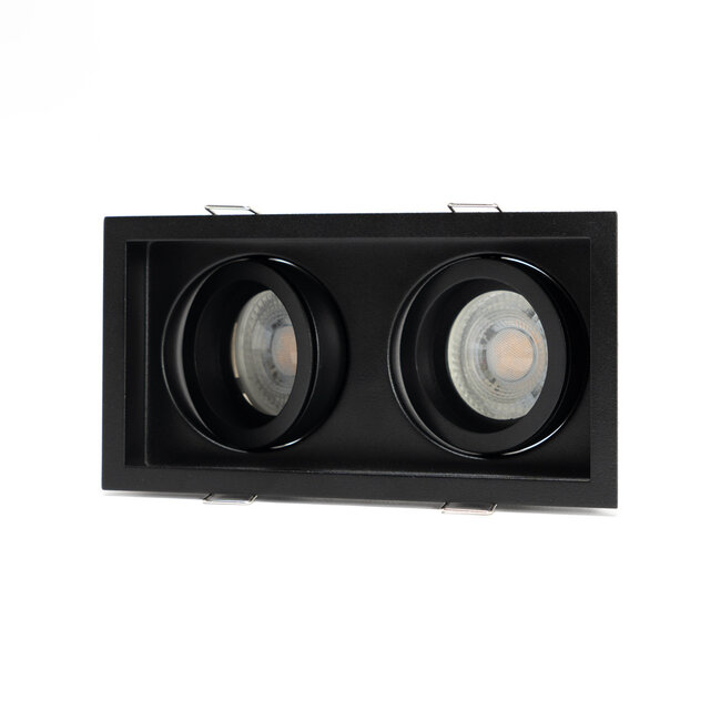 Dubbele inbouwspot GU10 Armatuur - GU10 fitting - 166x88x46 mm - Kantelbaar - Metaal - IP20 - Zwart