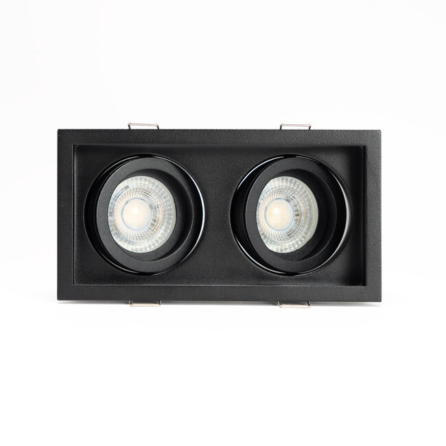 Dubbele inbouwspot GU10 Armatuur - GU10 fitting - 166x88x46 mm - Kantelbaar - Metaal - IP20 - Zwart