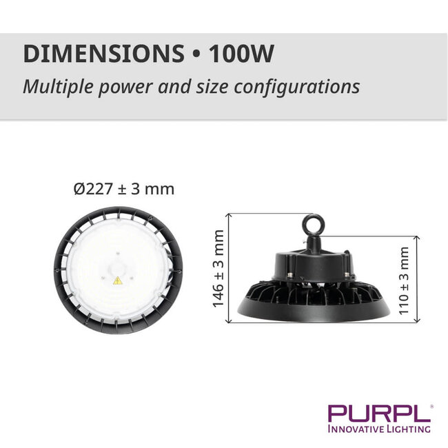 LED High Bay - 100W - 21.000 lm - 210 lm/W - 6000K Koud Wit - 110° - IP65 - IK08 - Dimbaar - G8 - Flikkervrij