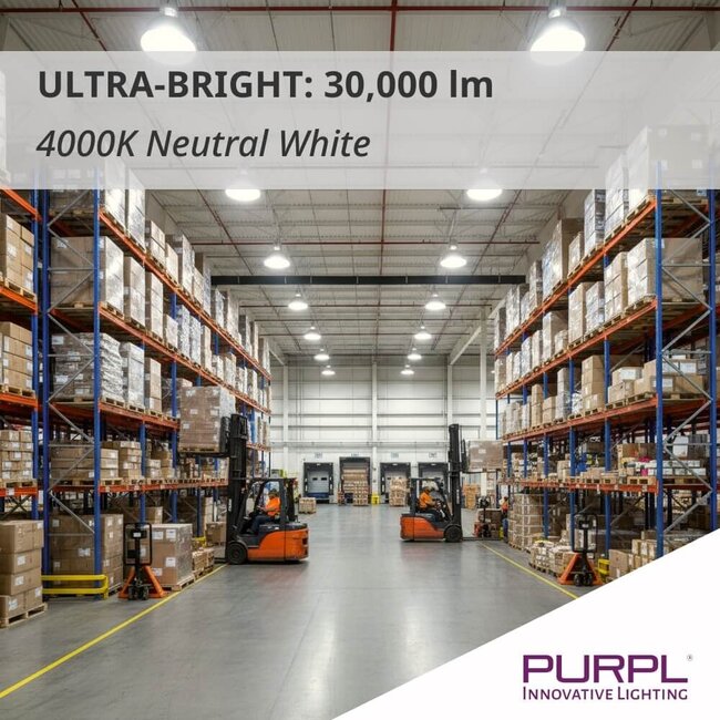 PURPL LED High Bay - 200W - 30.000 lm - 150 lm/W - 4000K Helder Wit - 110° - IP65 - IK10 - Dimbaar - G7 - Flikkervrij