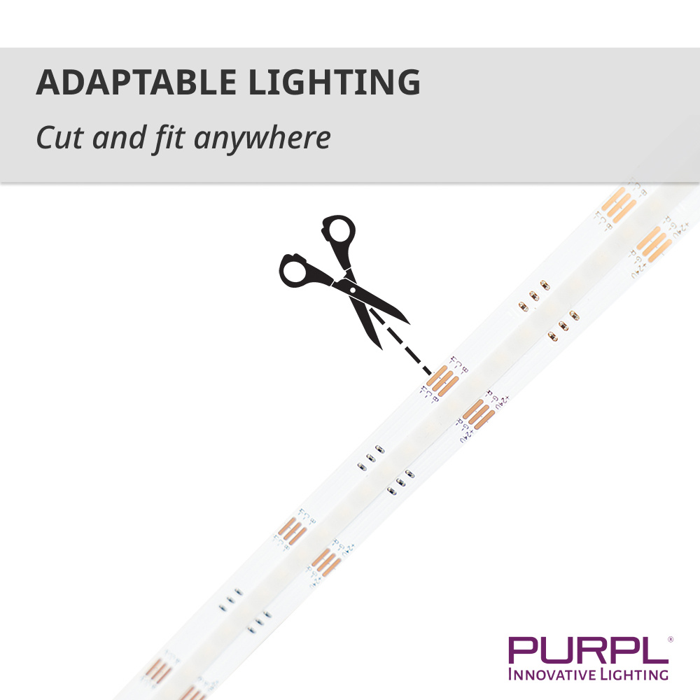 PURPL COB Led Strip - 5m - 840 LEDs p/m - 24V - RGB+CCT (2700K-6500K) - IP20, foto 5 van 6