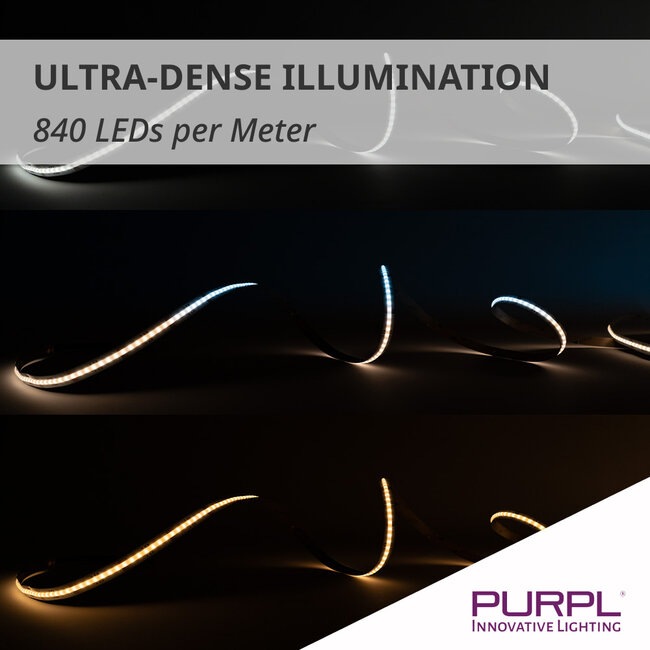 PURPL COB Led Strip - 5m - 840 LEDs p/m - 24V - RGB+CCT (2700K-6500K) - IP20