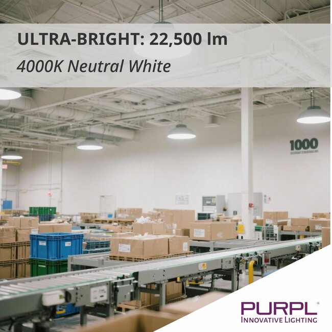 PURPL LED High Bay - 150W - 22.500 lm - 150 lm/W - 4000K Helder Wit - 110° - IP65 - IK10 - Dimbaar - G7 - Flikkervrij