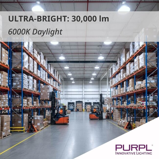 PURPL LED High Bay - 200W - 30.000 lm - 150 lm/W - 6000K Koud Wit - 110° - IP65 - IK10 - Dimbaar - G7 - Flikkervrij