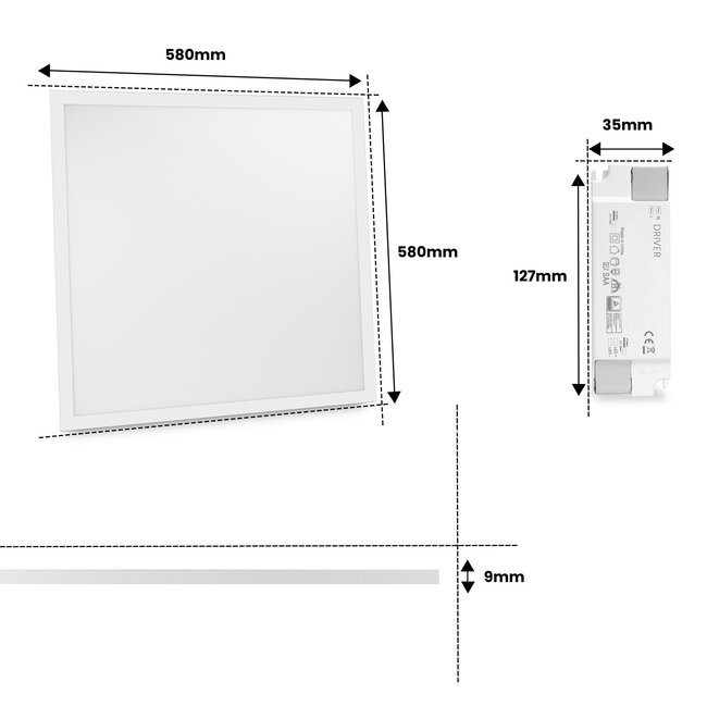 PURPL LED Paneel 62x62 - 3000K Warm Wit - 33W - 3300 lumen - 100 lm/W - UGR<22 - Flikkervrij - Edge-lit