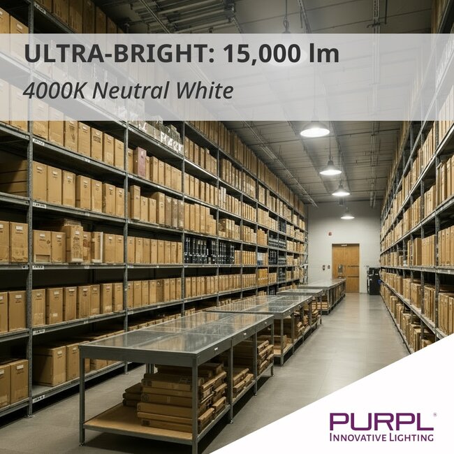 PURPL LED High Bay - 100W - 15.000 lm - 150 lm/W - 4000K Helder Wit - 110° - IP65 - IK10 - Dimbaar - G7 - Flikkervrij