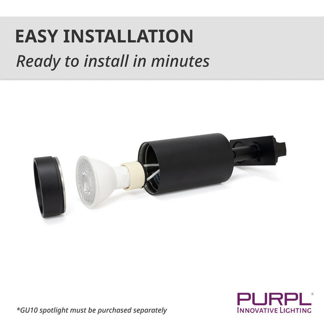 PURPL LED railspot - GU10 armatuur - Ø54x100mm - 1-fase - Zwart