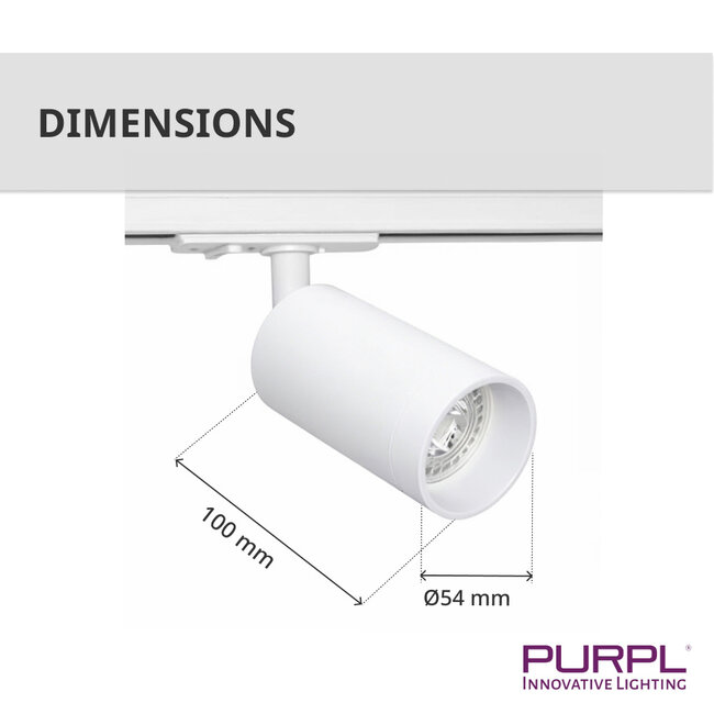 PURPL LED railspot - GU10 fitting - Ø54x100mm - 1-fase - Wit