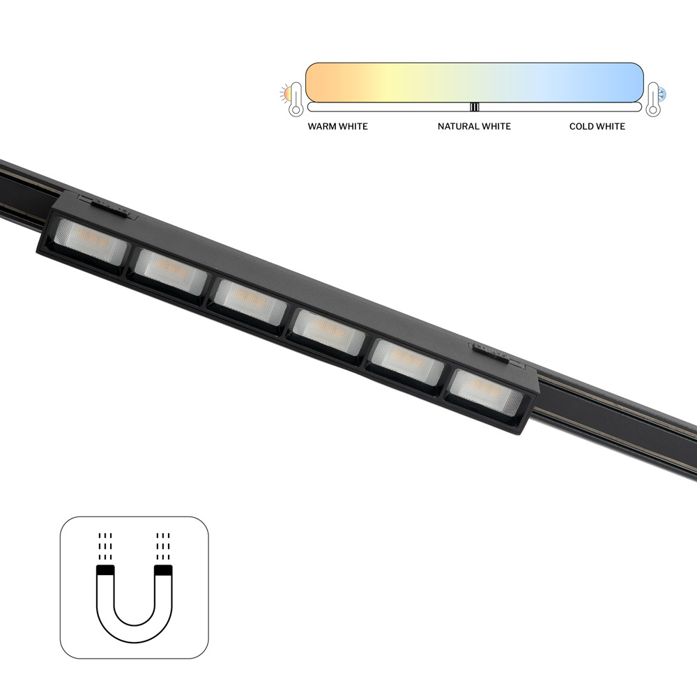 PURPL Smart Magnetische LED bar - 12W - CCT (2700K-6500K) - Zigbee 3.0 - Dimbaar - 839 lm - CRI>90 - Zwart - Geschikt voor Superslim 48V Railverlichting, foto 3 van 5