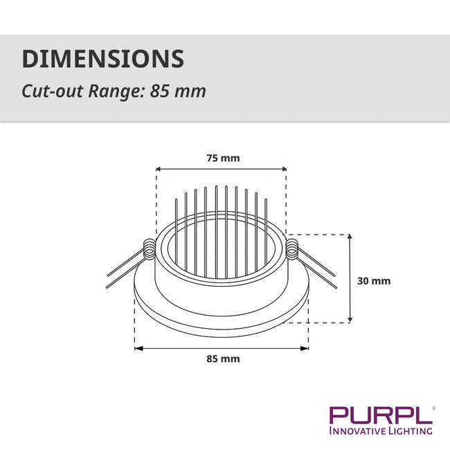 PURPL LED Inbouwspot - 7W - 4000K Helder wit - Ø85mm - Dimbaar - IP40 - Kantelbaar - Rond