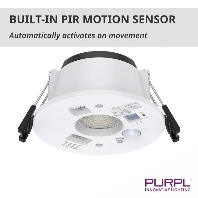 PURPL LED Inbouwspot - 4W/6W - PIR Sensor - 4CCT (2700K/3000K/4000K/6500K) - Ø87mm - IP20 - Rond - Zwart