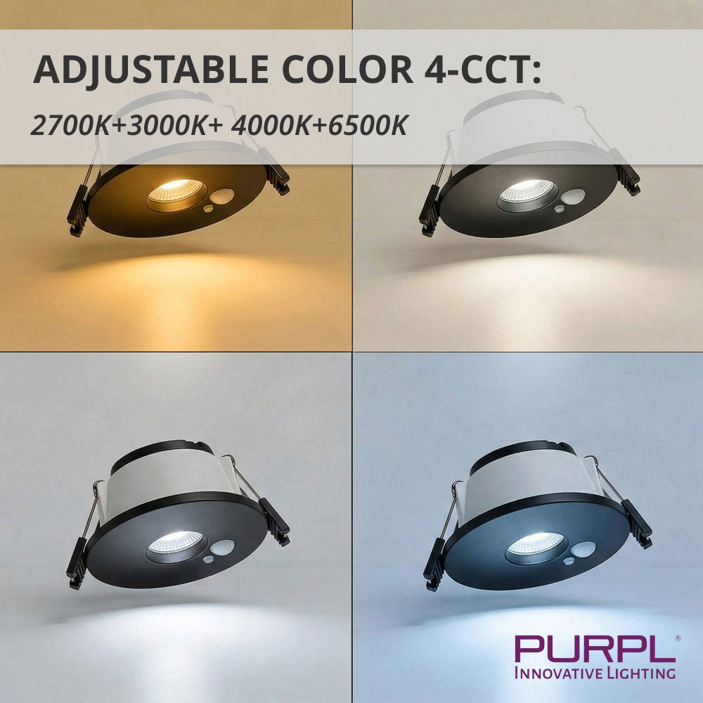 PURPL LED Inbouwspot - 4W/6W - PIR Sensor - 4CCT (2700K/3000K/4000K/6500K) - Ø87mm - IP20 - Rond - Zwart, foto 5 van 6
