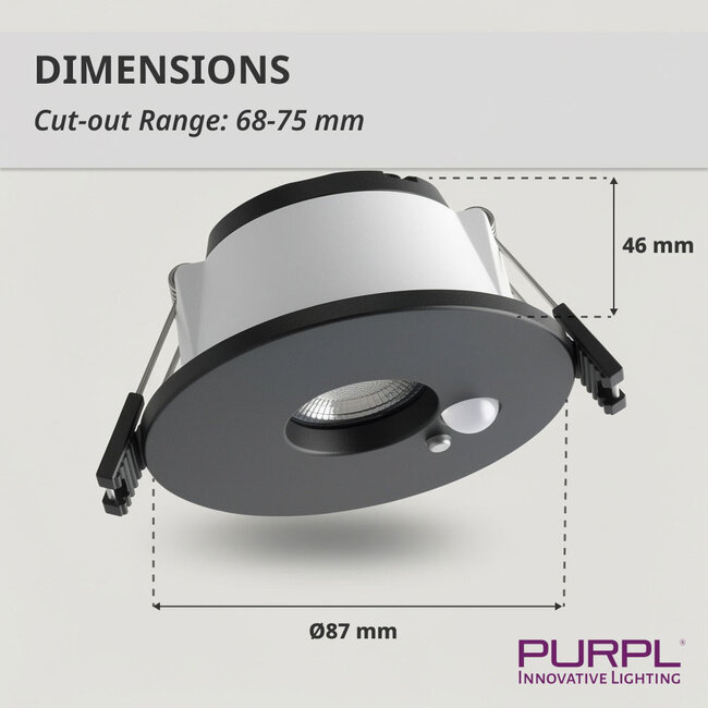 PURPL LED Inbouwspot - 4W/6W - PIR Sensor - 4CCT (2700K/3000K/4000K/6500K) - Ø87mm - IP20 - Rond - Zwart