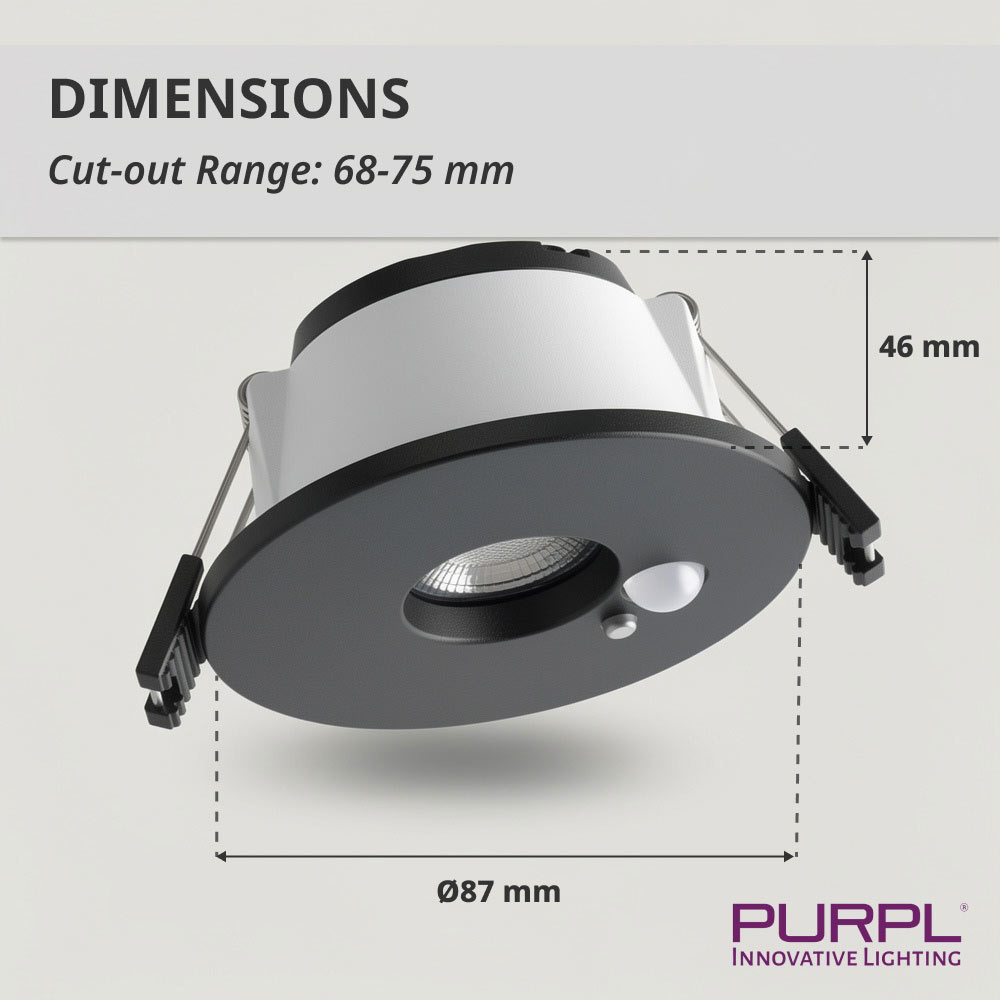 PURPL LED Inbouwspot - 4W/6W - PIR Sensor - 4CCT (2700K/3000K/4000K/6500K) - Ø87mm - IP20 - Rond - Zwart, foto 6 van 6