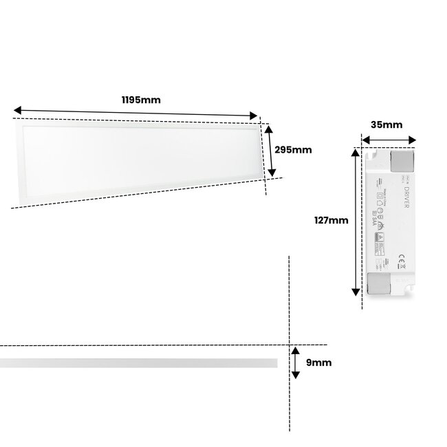 PURPL LED Paneel - 30x120 - 3000K Warm Wit - 33W - 3300 lm - 100 lm/W - UGR<22 - Flikkervrij - Edge-lit