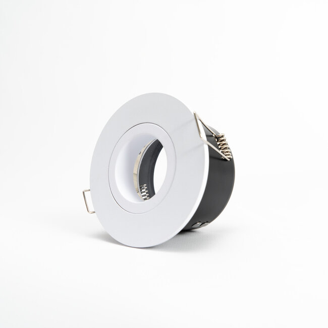 GU10 Ronde Inbouwspot armatuur -  Ø85mm x 45mm - IP65 - Kantelbaar - Incl. fitting - Wit Aluminium