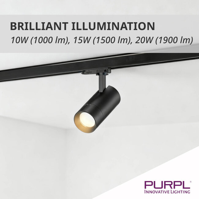 COB LED Railspot - 10W/15/20W - 3CCT (3000K/4000K/5000K) - ø65x147mm - 3-fase - Zwart