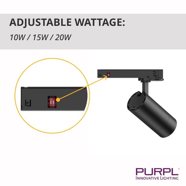 PURPL COB LED Railspot - 10W/15/20W - 3CCT (3000K/4000K/5000K) - ø65x147mm - 3-fase - Zwart