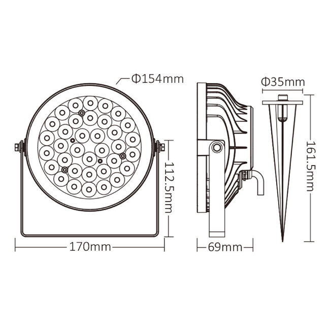 LED Tuinlamp - 25W - RGB+CCT (2700K-6500K) - 2.4GHz - IP66 - Zwart - FUTC05