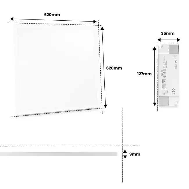 PURPL LED Paneel - 62x62 - 6000K Koud wit - 30W - 3950 lm - 130 lm/W - UGR<22 - IP40 - Flikkervrij - Edge-lit