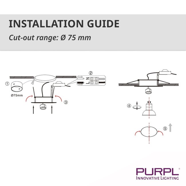 PURPL LED GU10 spot inbouw armatuur - Alu - Ø84mm - RVS - Kantelbaar IP20 Rond