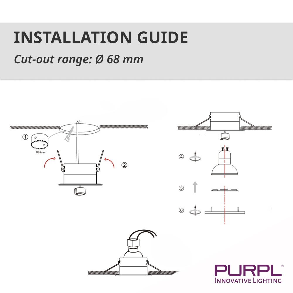 PURPL LED Inbouwspot Armatuur GU10 - Ø83 mm - IP65 Waterdicht - Zwart - Incl. Fitting, foto 6 van 6